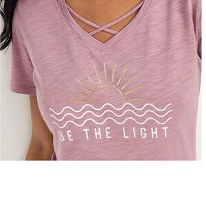 Maurices Pink “Be The Light” Graphic Tee – Criss Cross V-Neck – Size 2X